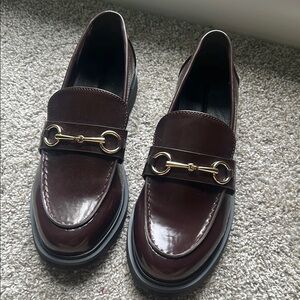 American Eagle Brown Loafers with Gold Buckle